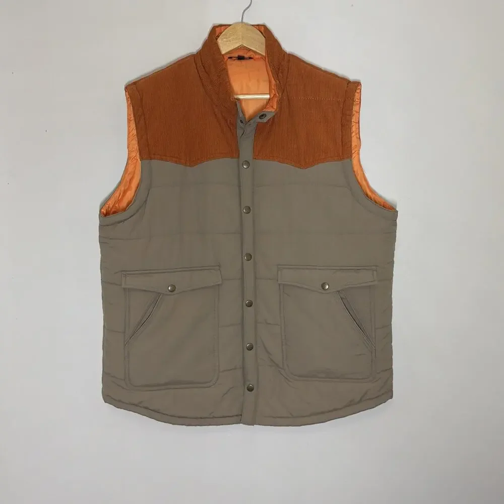 Stoic Quilted Puffer Vest Mens XL Corduroy Accent Casual Snap Up Retro 80s